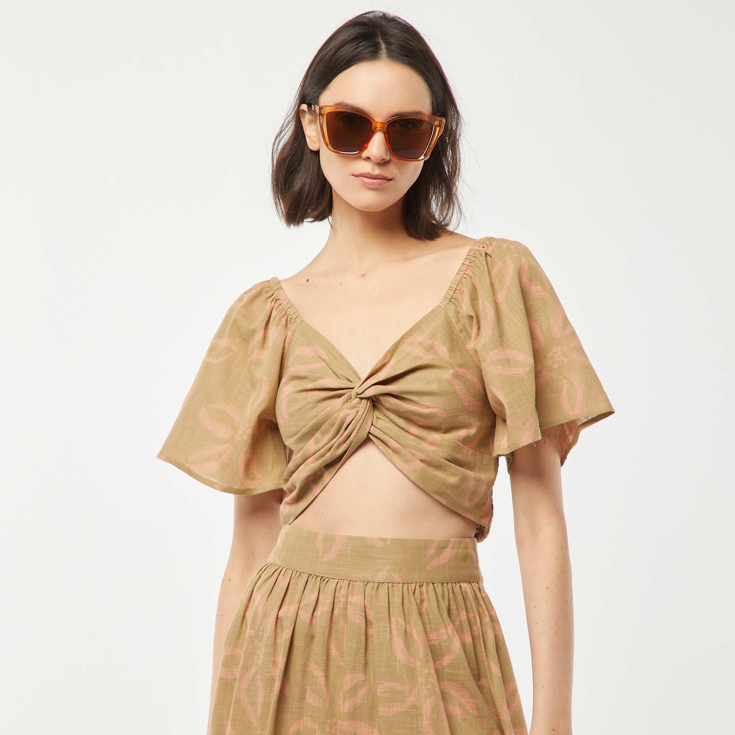 Blouse cropped avec noeud fantaisie et manches forme papillon VERT