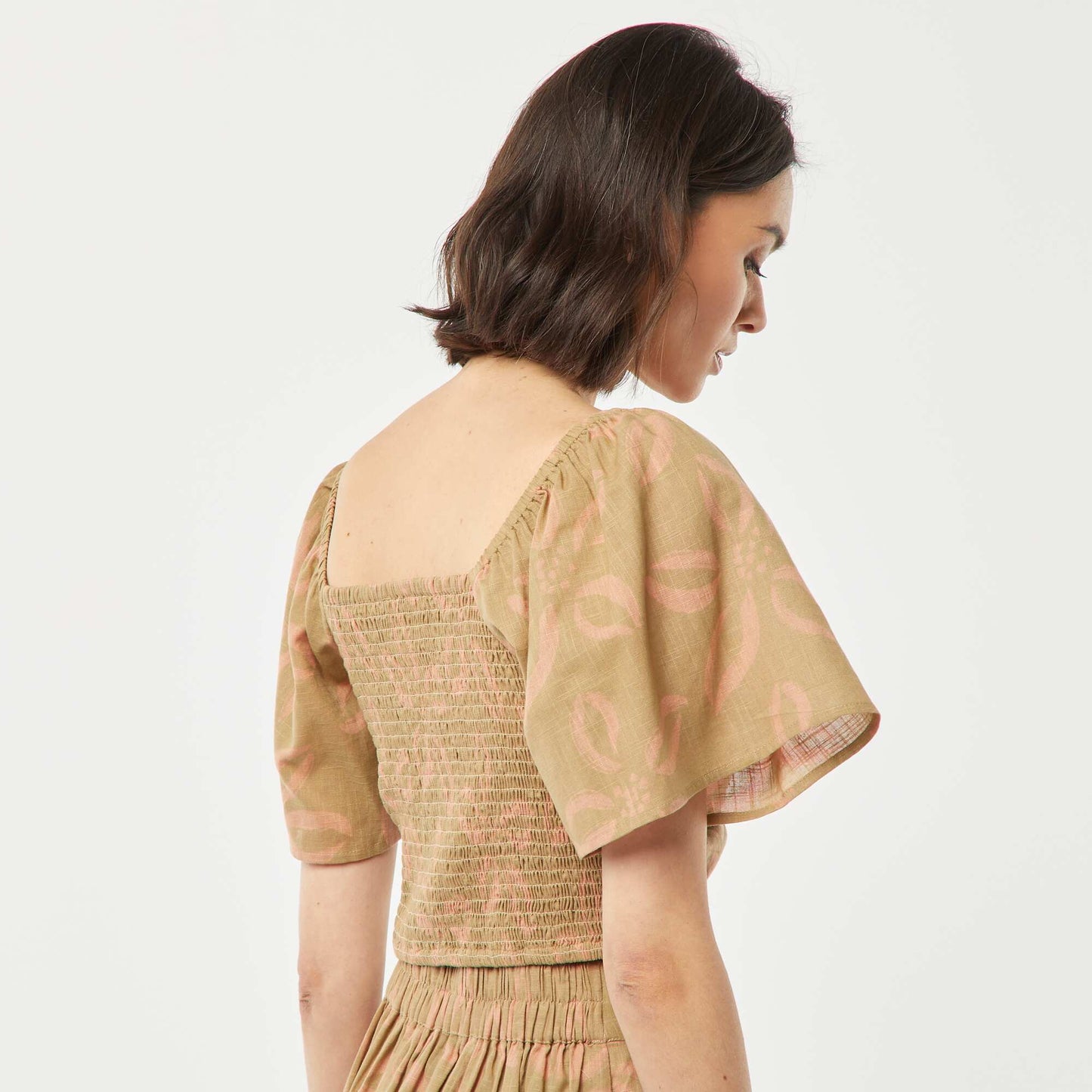 Blouse cropped avec noeud fantaisie et manches forme papillon VERT