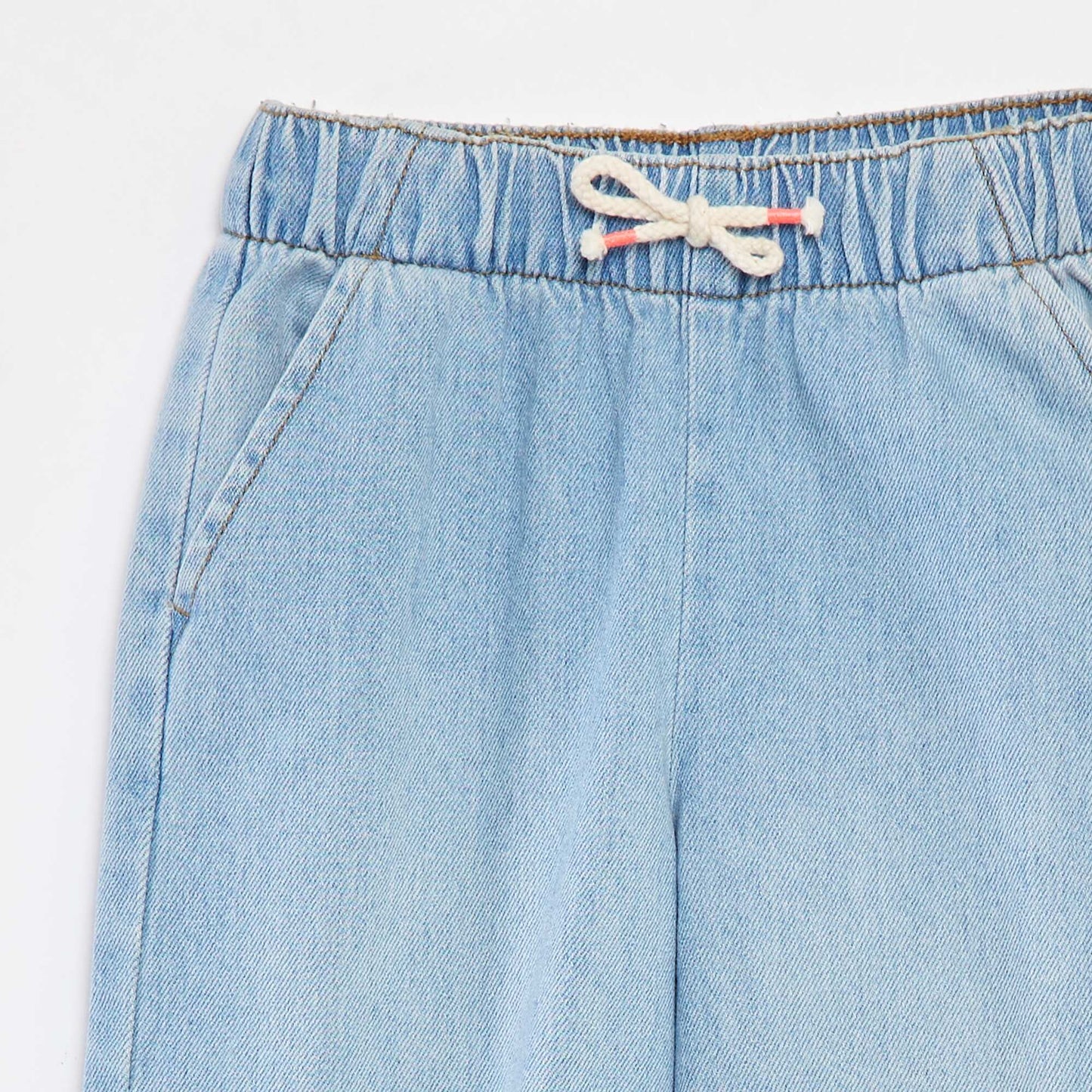 Pantalon large style denim avec taille élastiquée BLEU