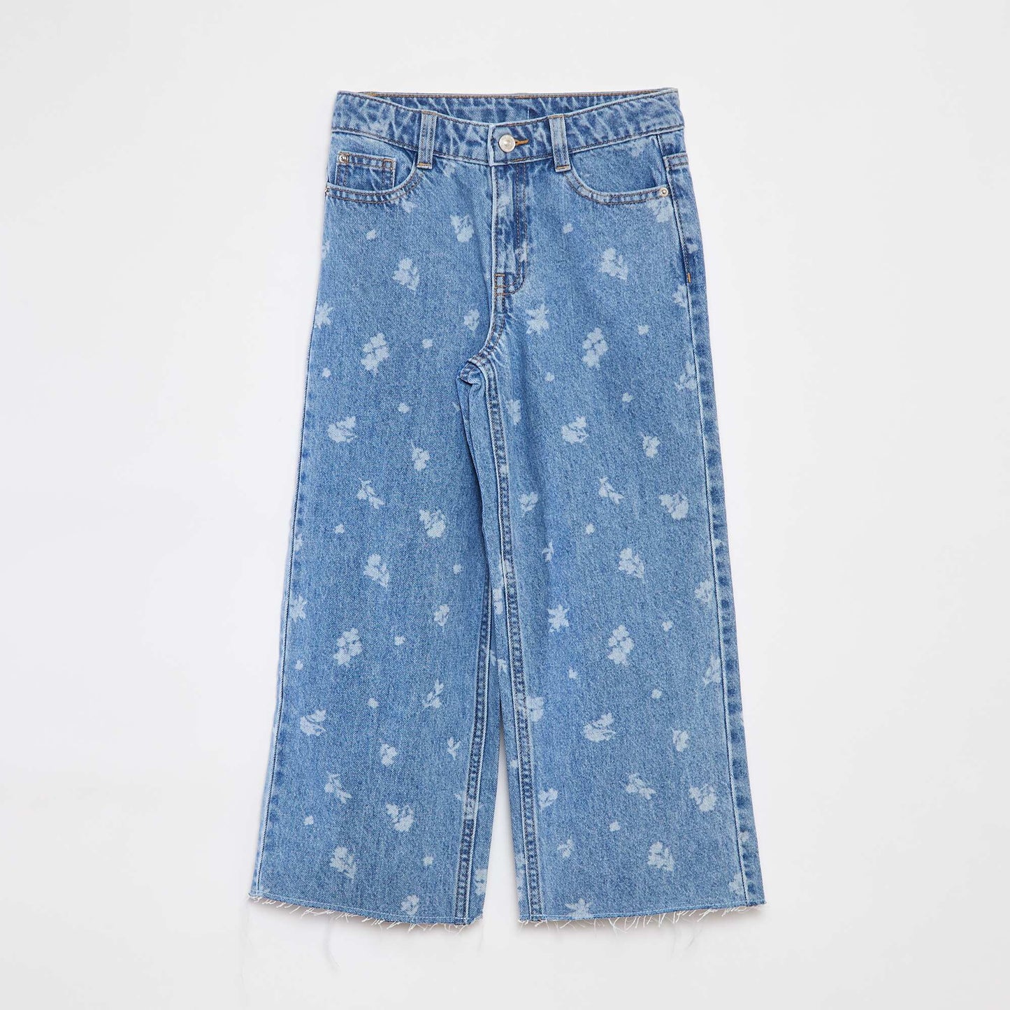 Jean mom avec motif floral BLEU
