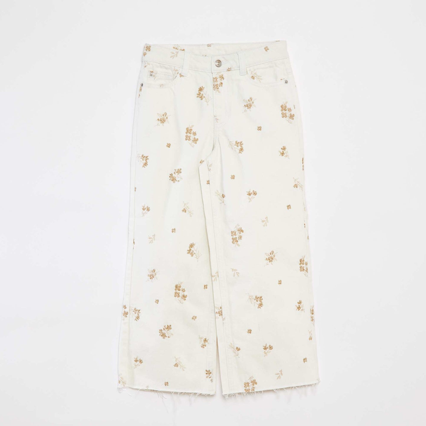 Jean mom avec motif floral BLANC