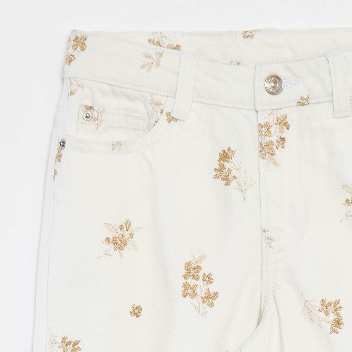 Jean mom avec motif floral BLANC