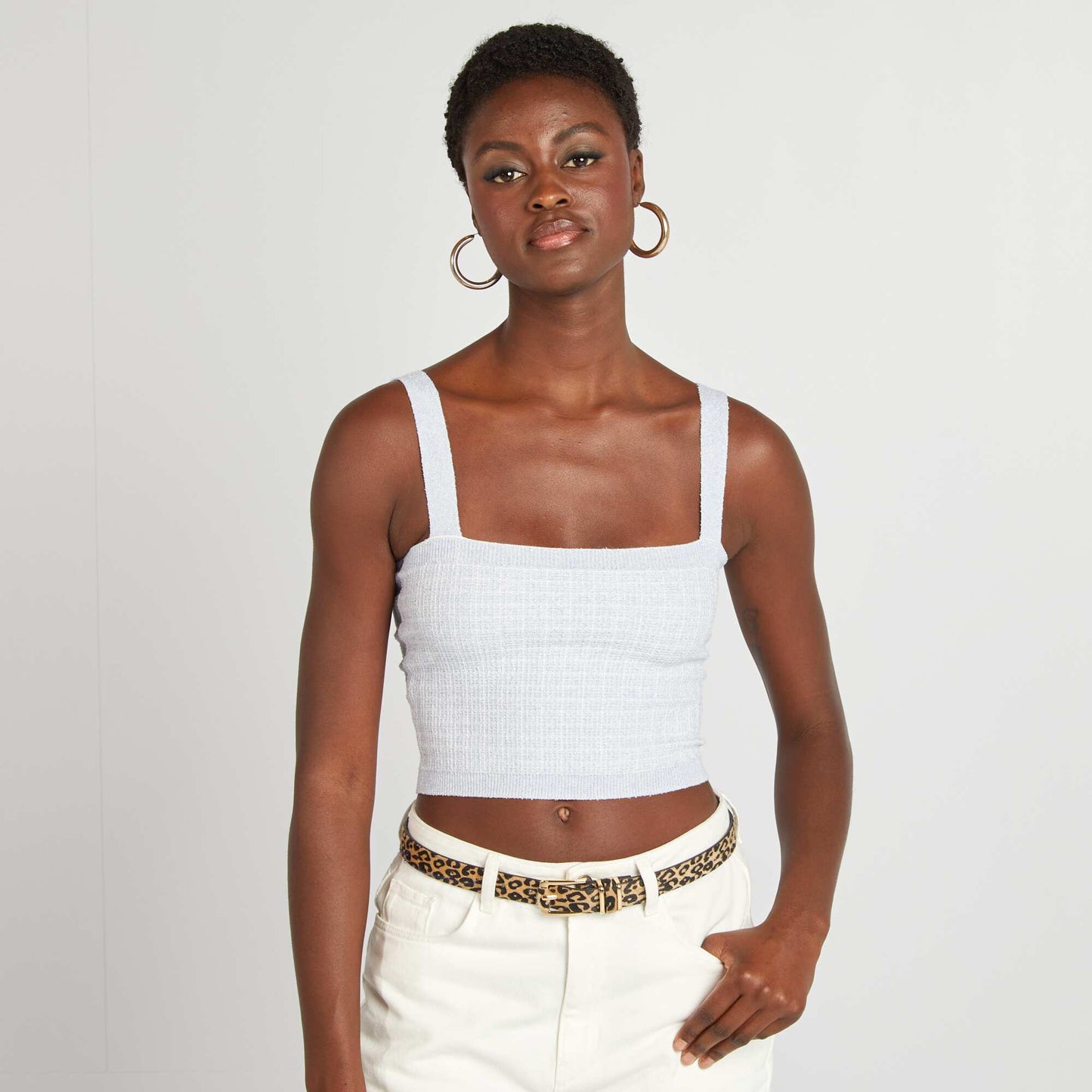 Top court en maille carreaux BLEU