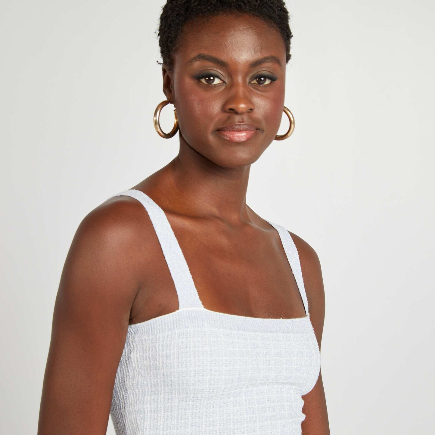 Top court en maille carreaux BLEU
