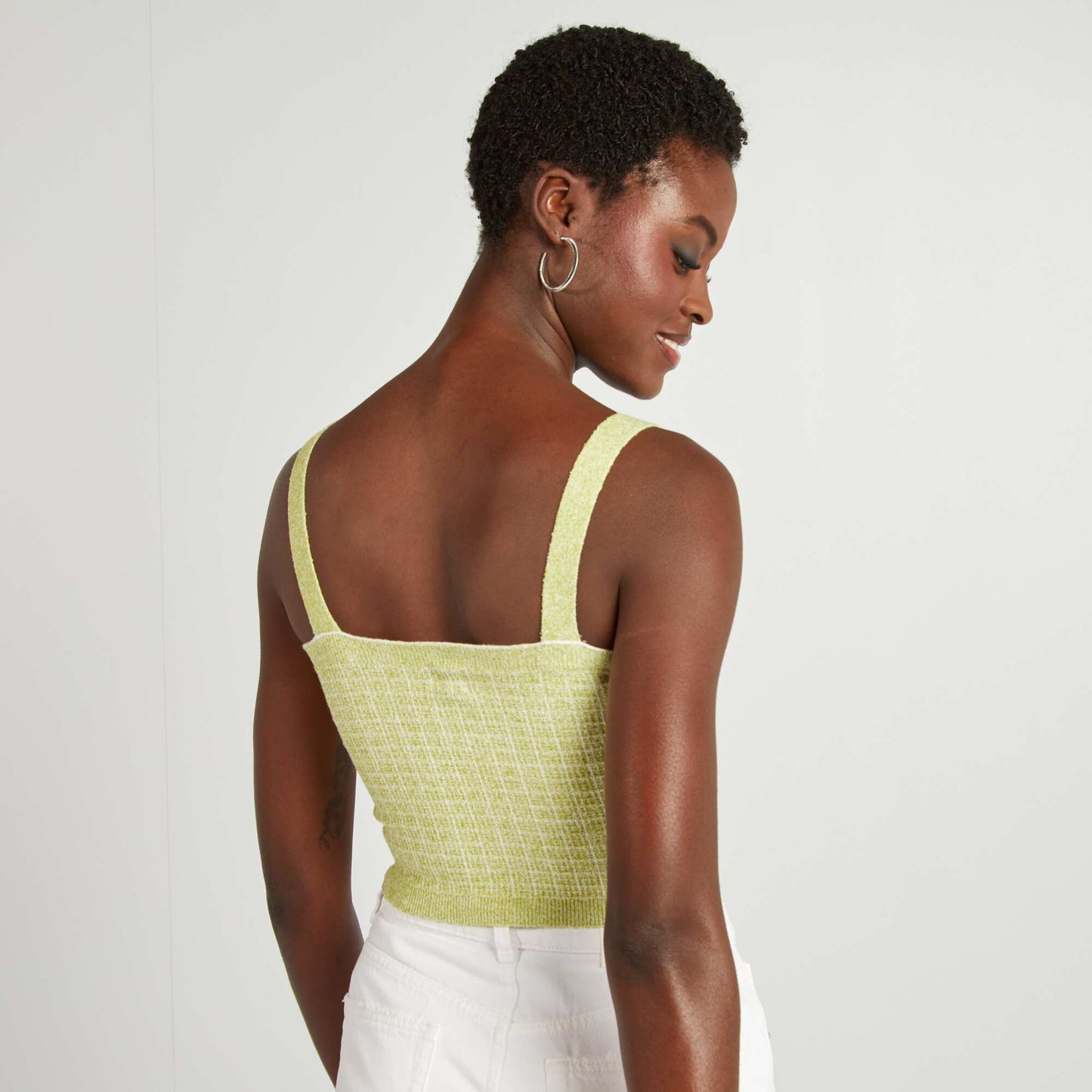 Top court en maille carreaux VERT