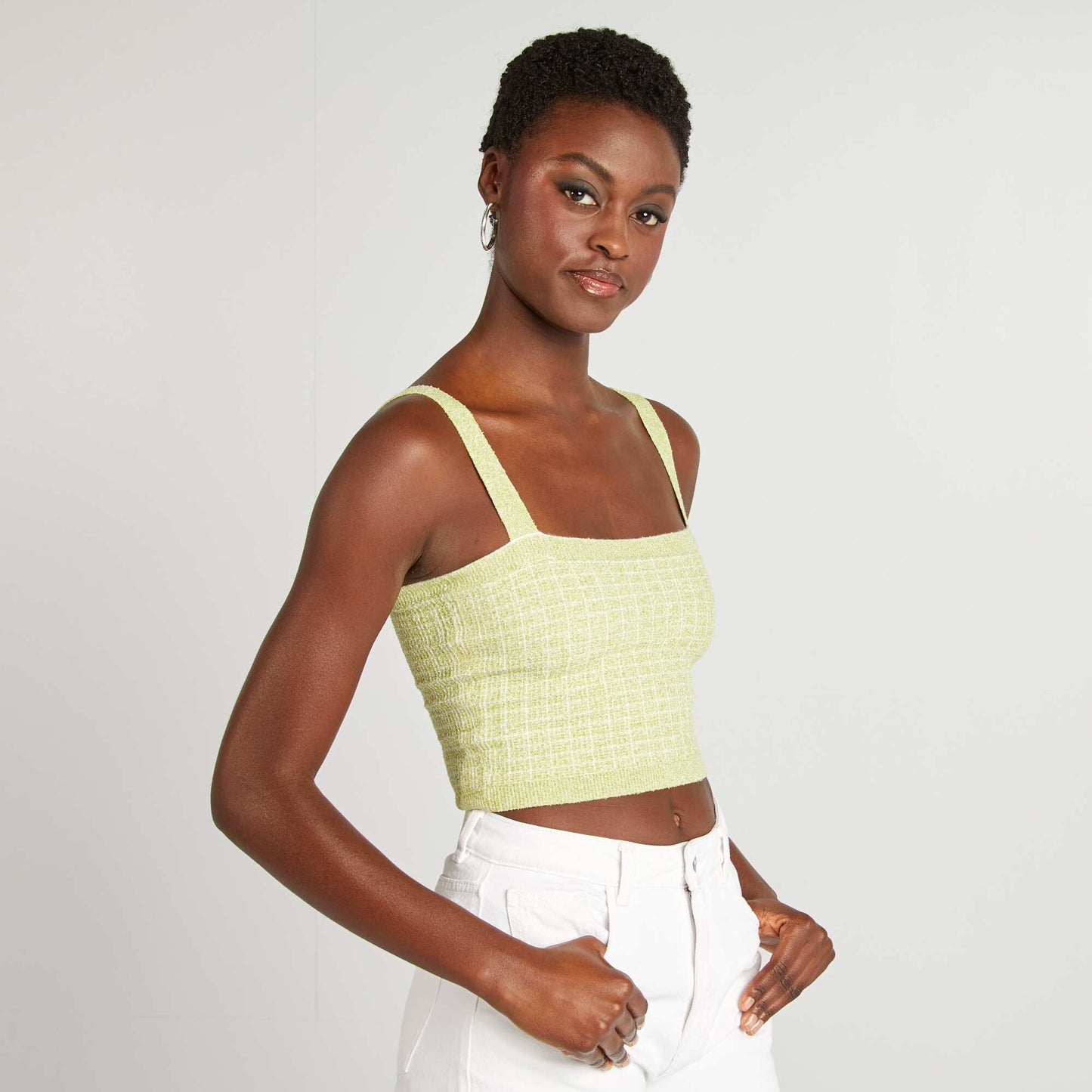 Top court en maille carreaux VERT