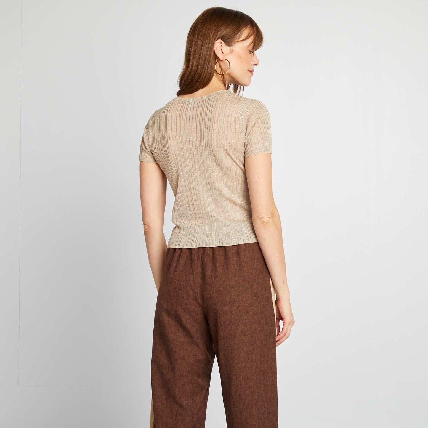 T-shirt en matière côtelée ajourée BEIGE