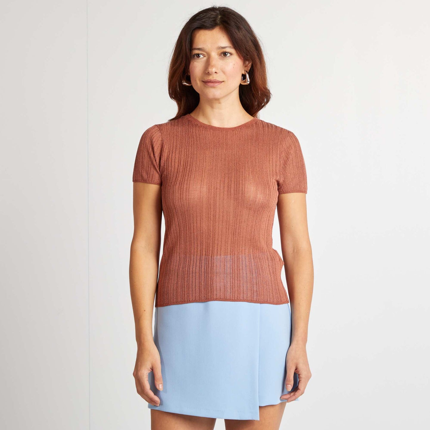 T-shirt en matière côtelée ajourée ROSE