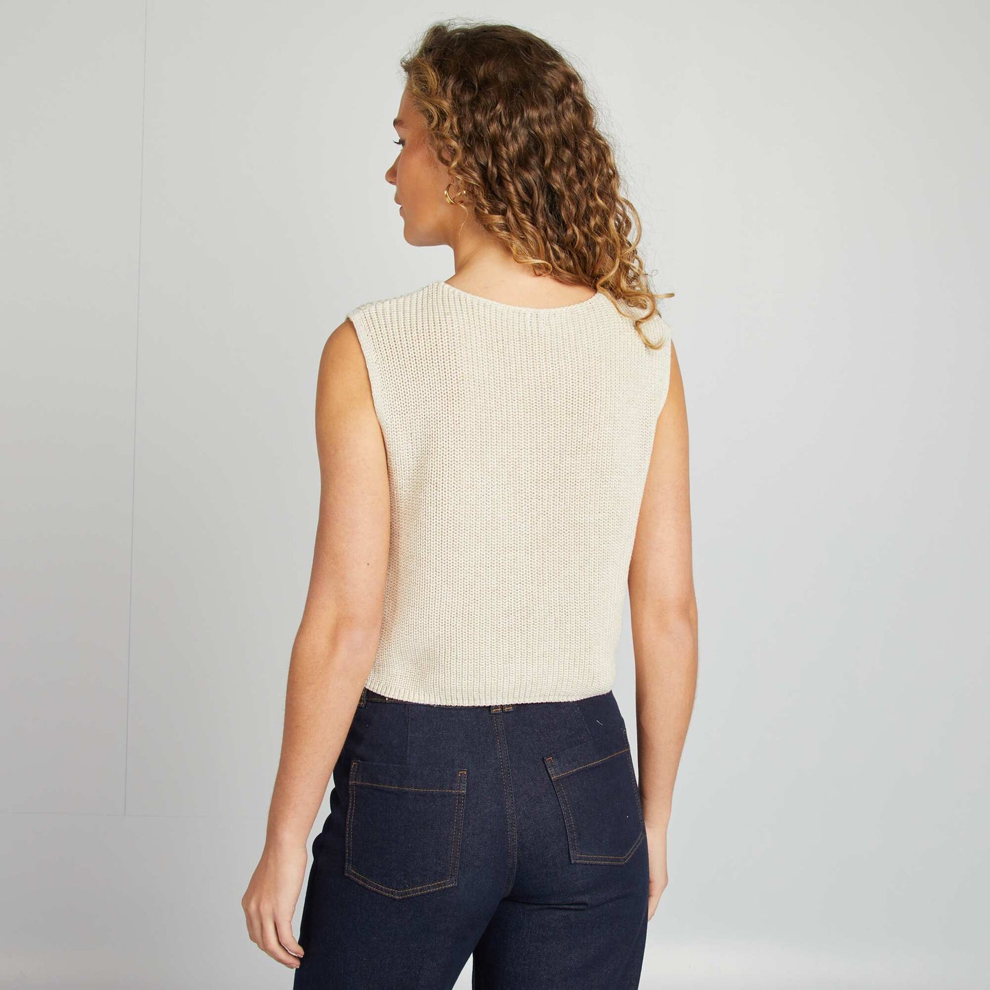 Gilet sans manches avec liens à nouer BEIGE