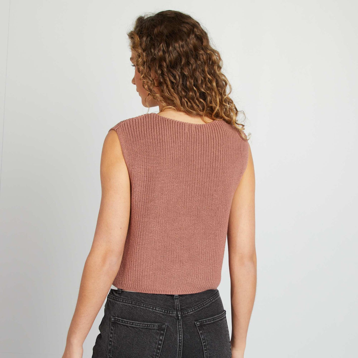 Gilet sans manches avec liens à nouer MARRON