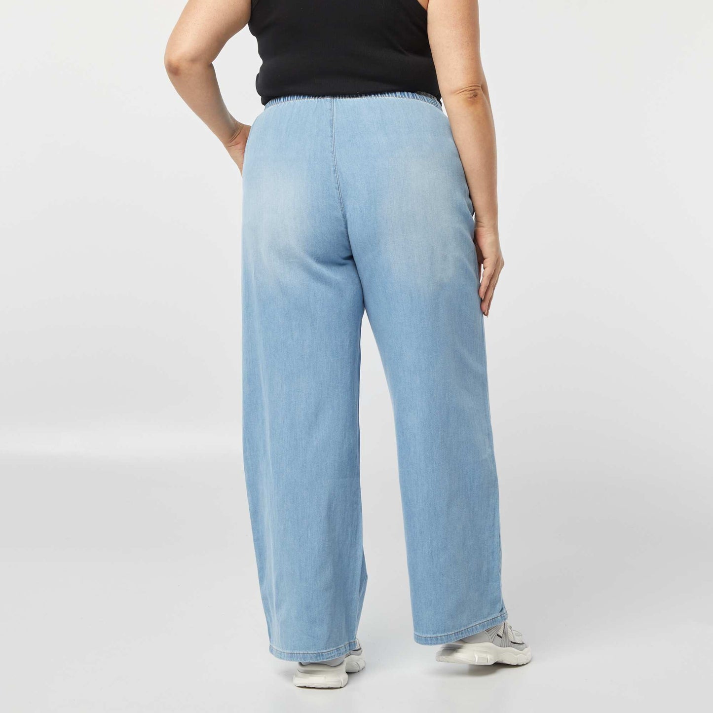 Pantalon large en denim avec taille smockée DENIM