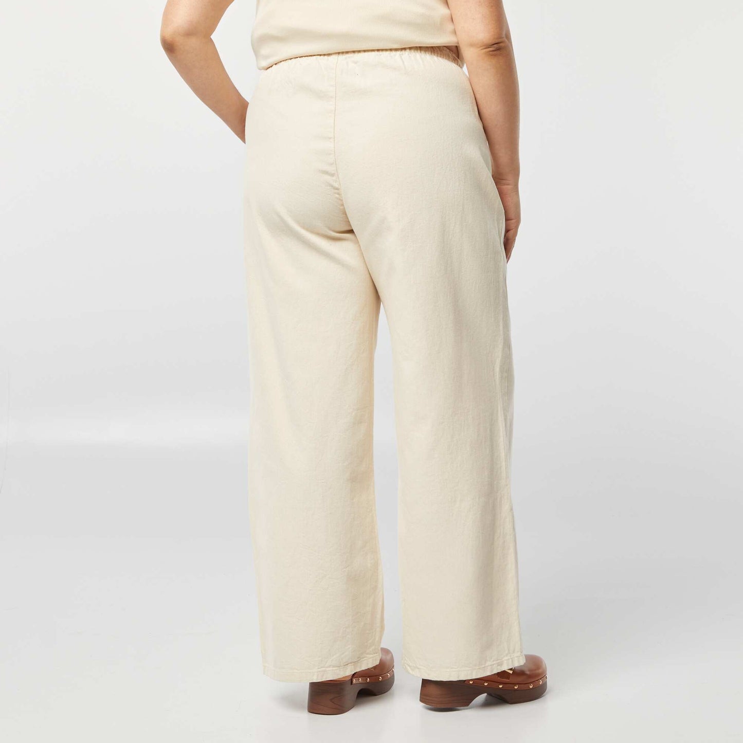 Pantalon large en denim avec taille smockée BLANC