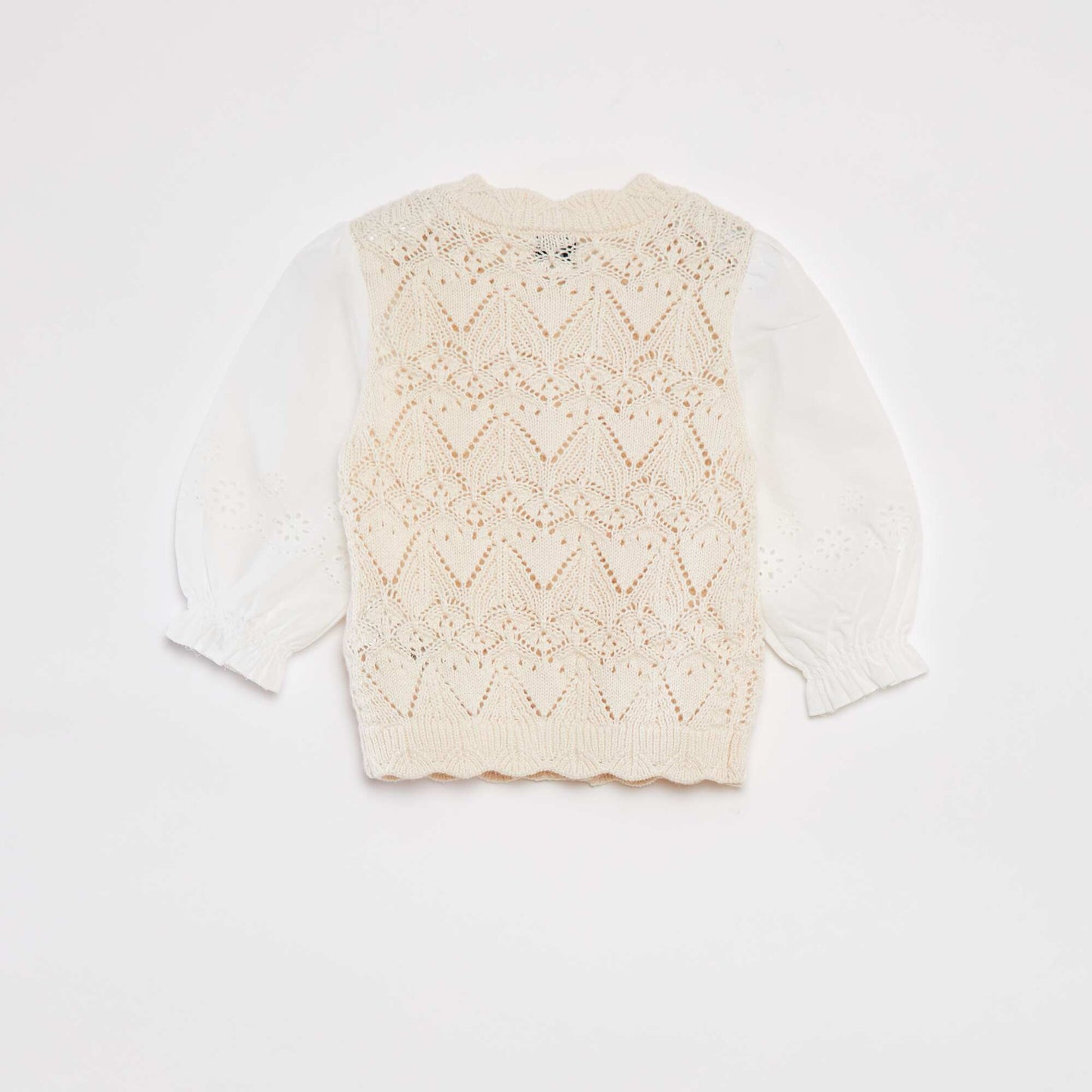 Gilet en tricot boutonné avec manches en gaze de coton BEIGE