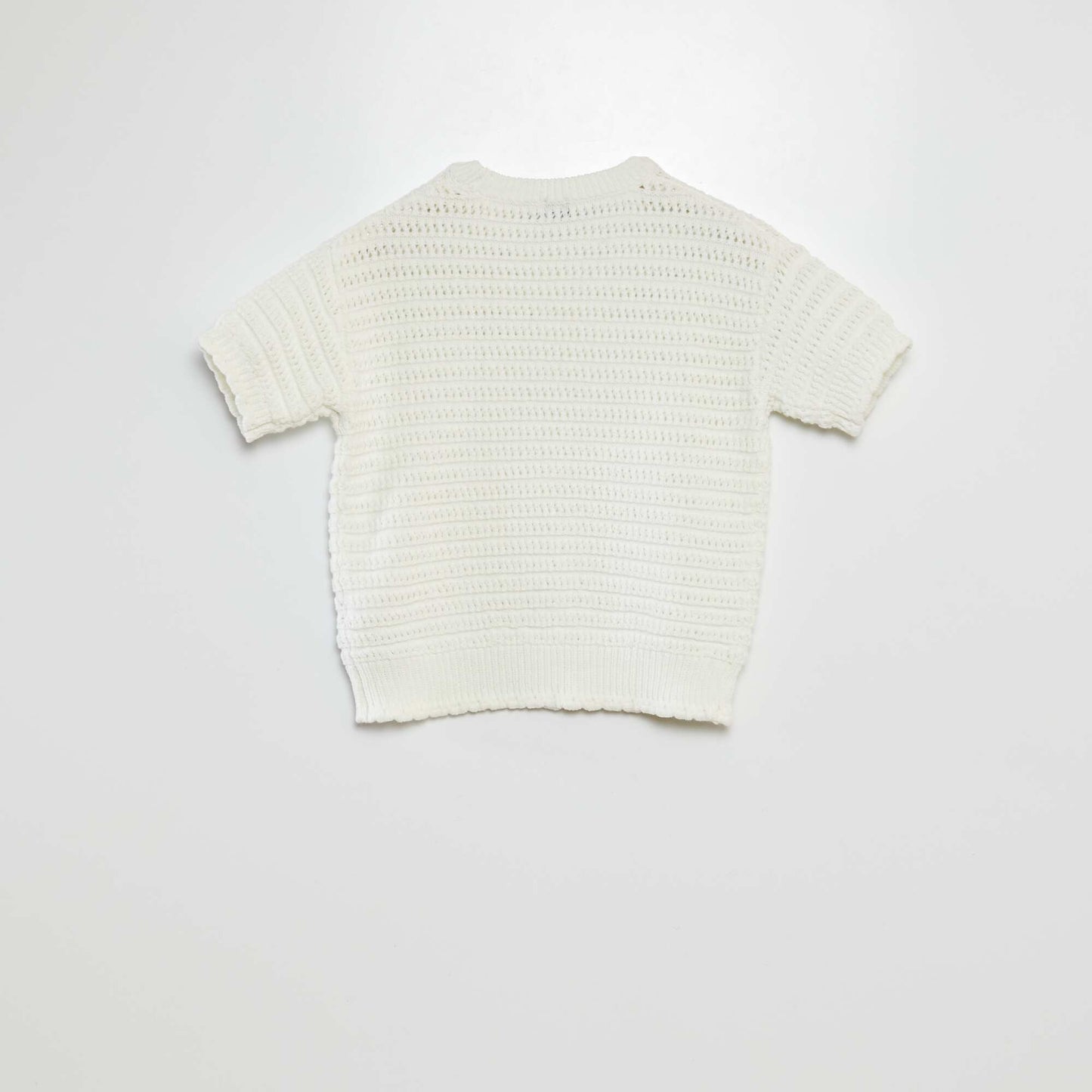 Pull en crochet manches courtes BLANC