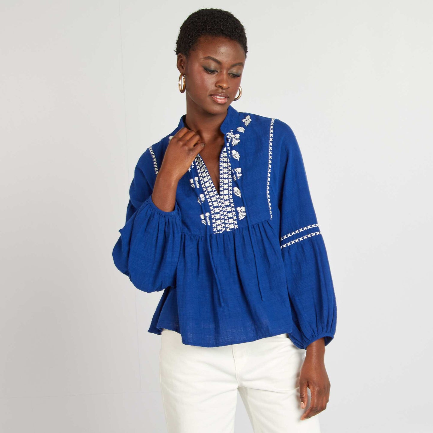 Blouse en gaze de coton BLEU