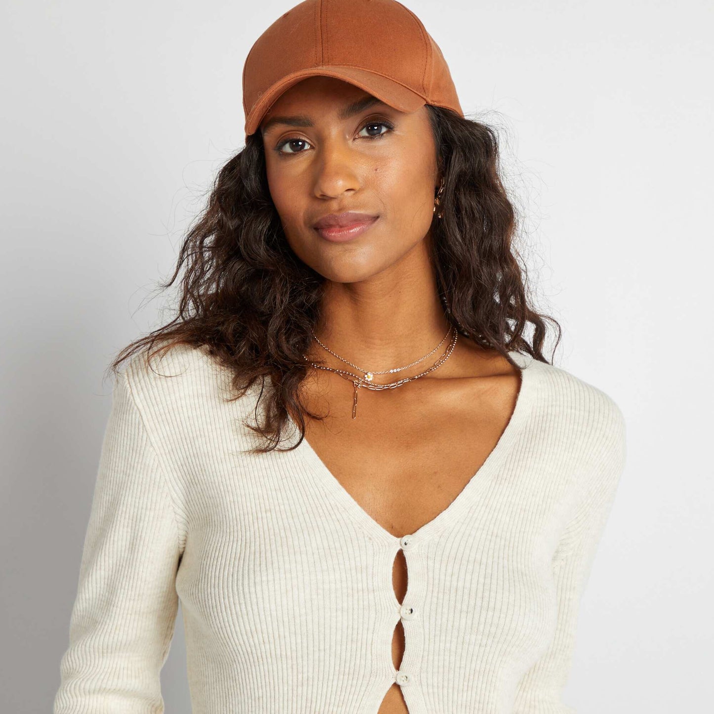 Gilet cropped en maille côtelée Beige