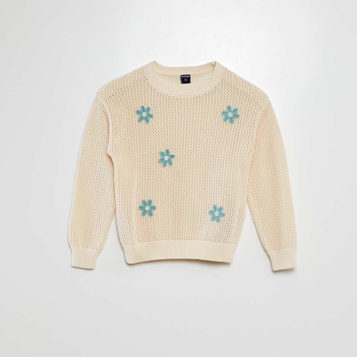 Pull en crochet 'Fleurs' BLANC