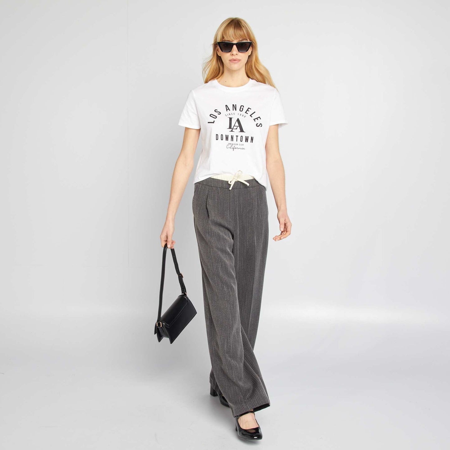 Pantalon large rayé effet 2 en 1 Gris