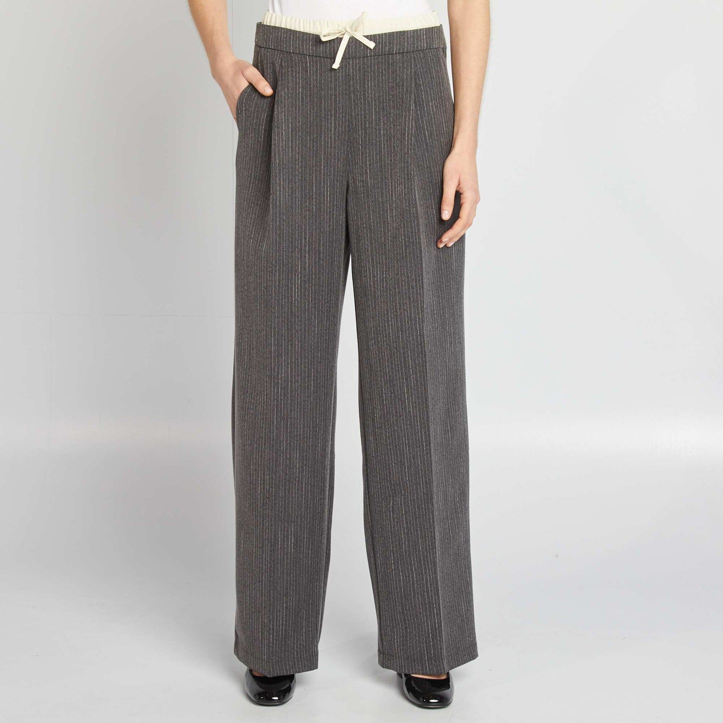 Pantalon large rayé effet 2 en 1 Gris