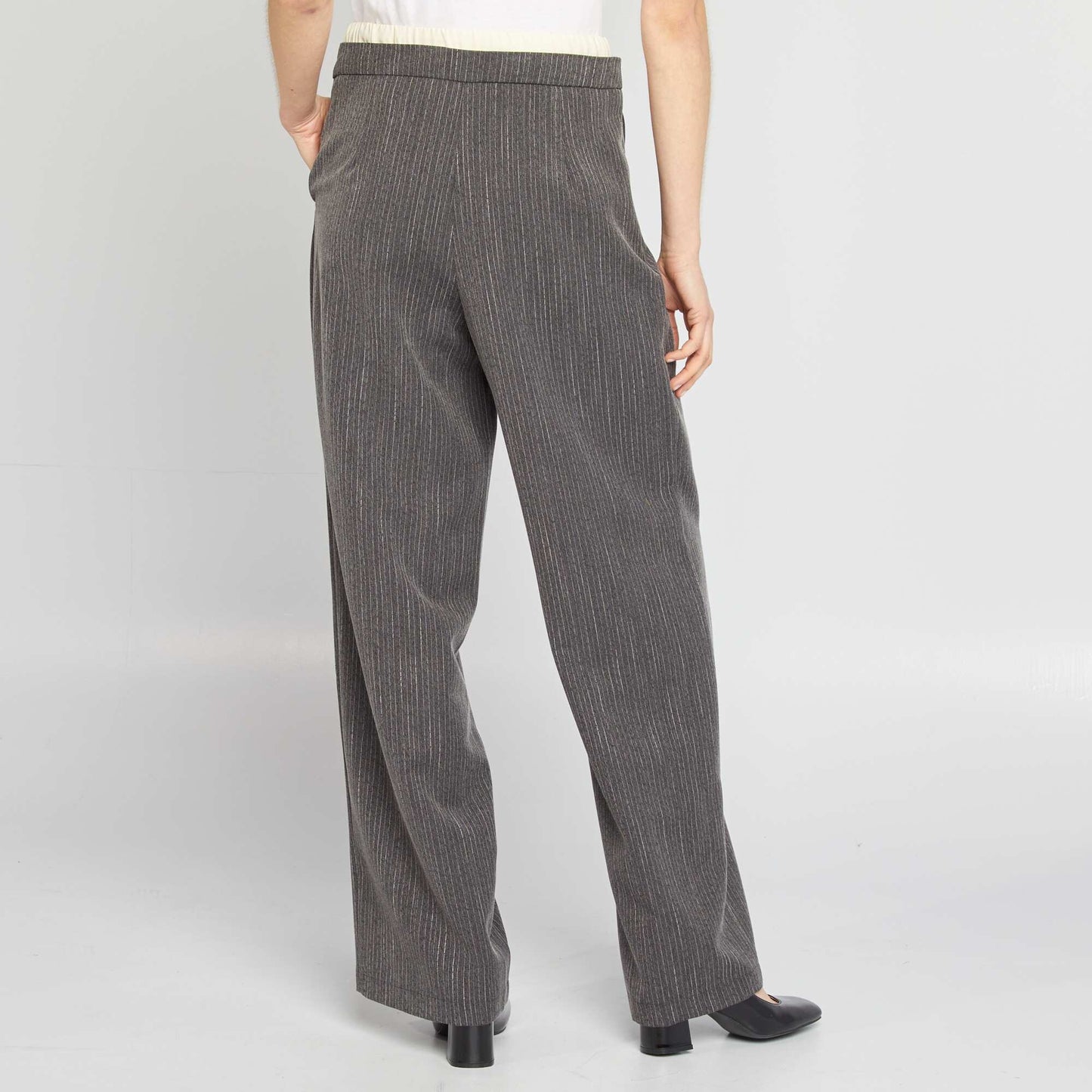 Pantalon large rayé effet 2 en 1 Gris