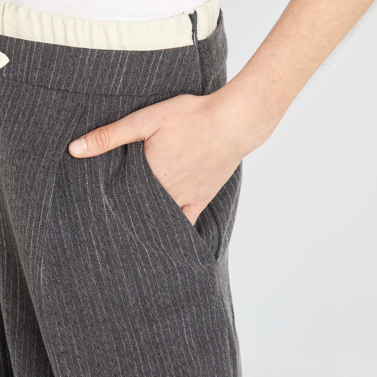 Pantalon large rayé effet 2 en 1 Gris