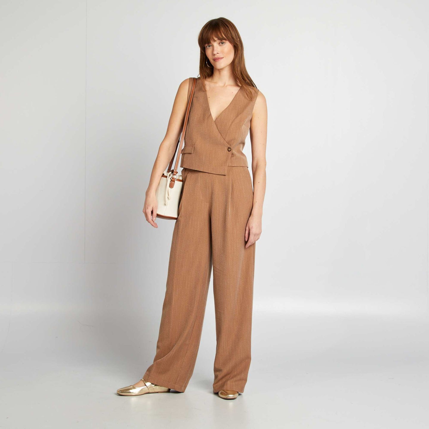Pantalon large rayé effet 2 en 1 MARRON