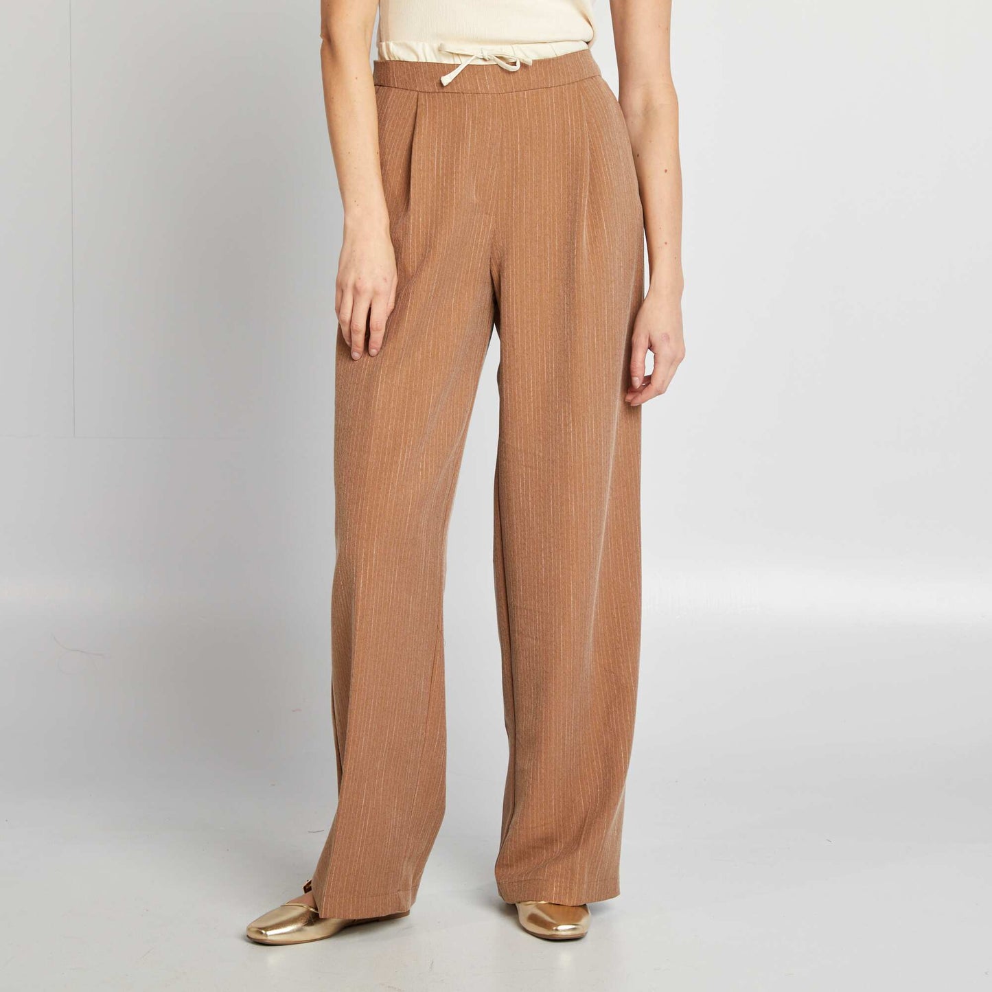 Pantalon large rayé effet 2 en 1 MARRON
