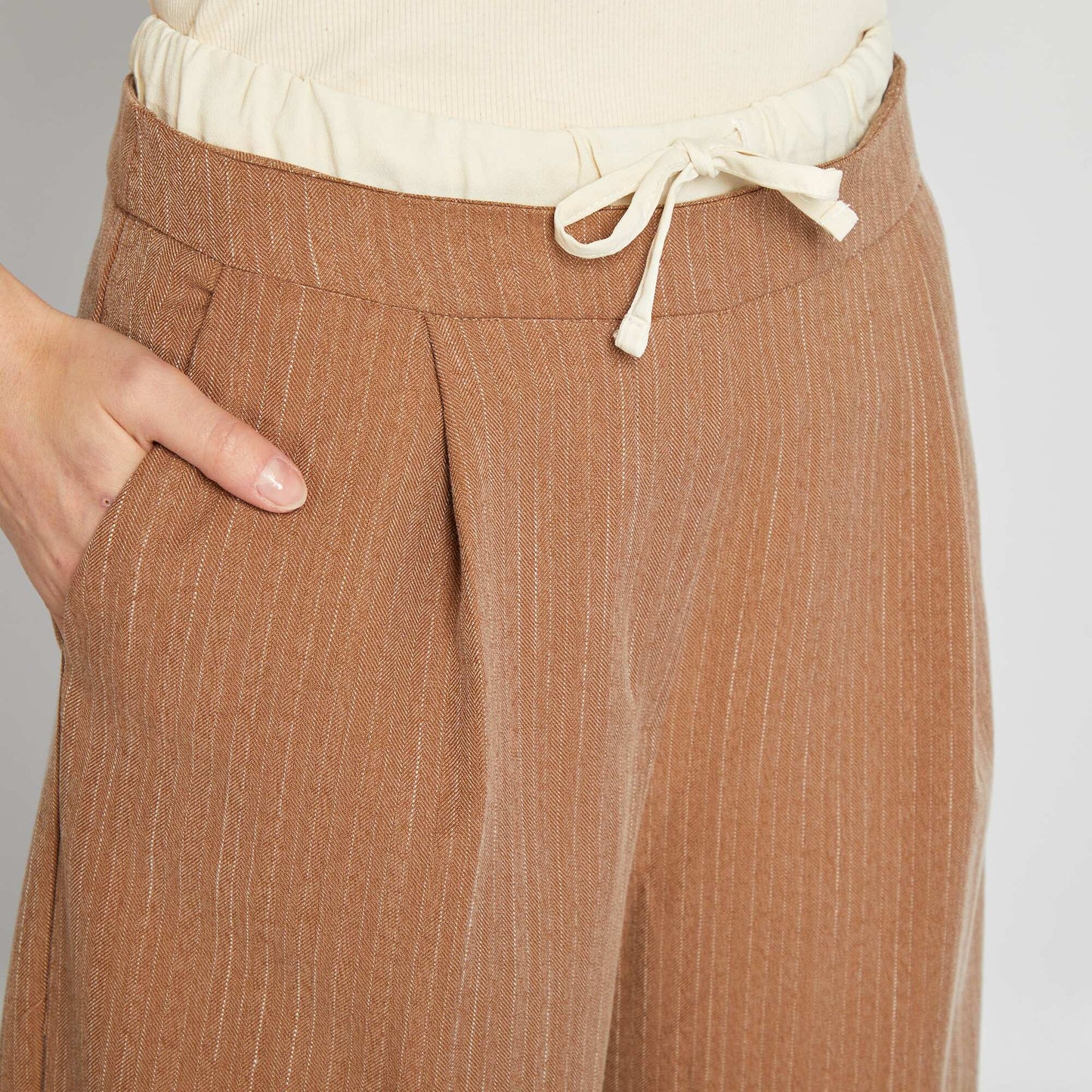Pantalon large rayé effet 2 en 1 MARRON