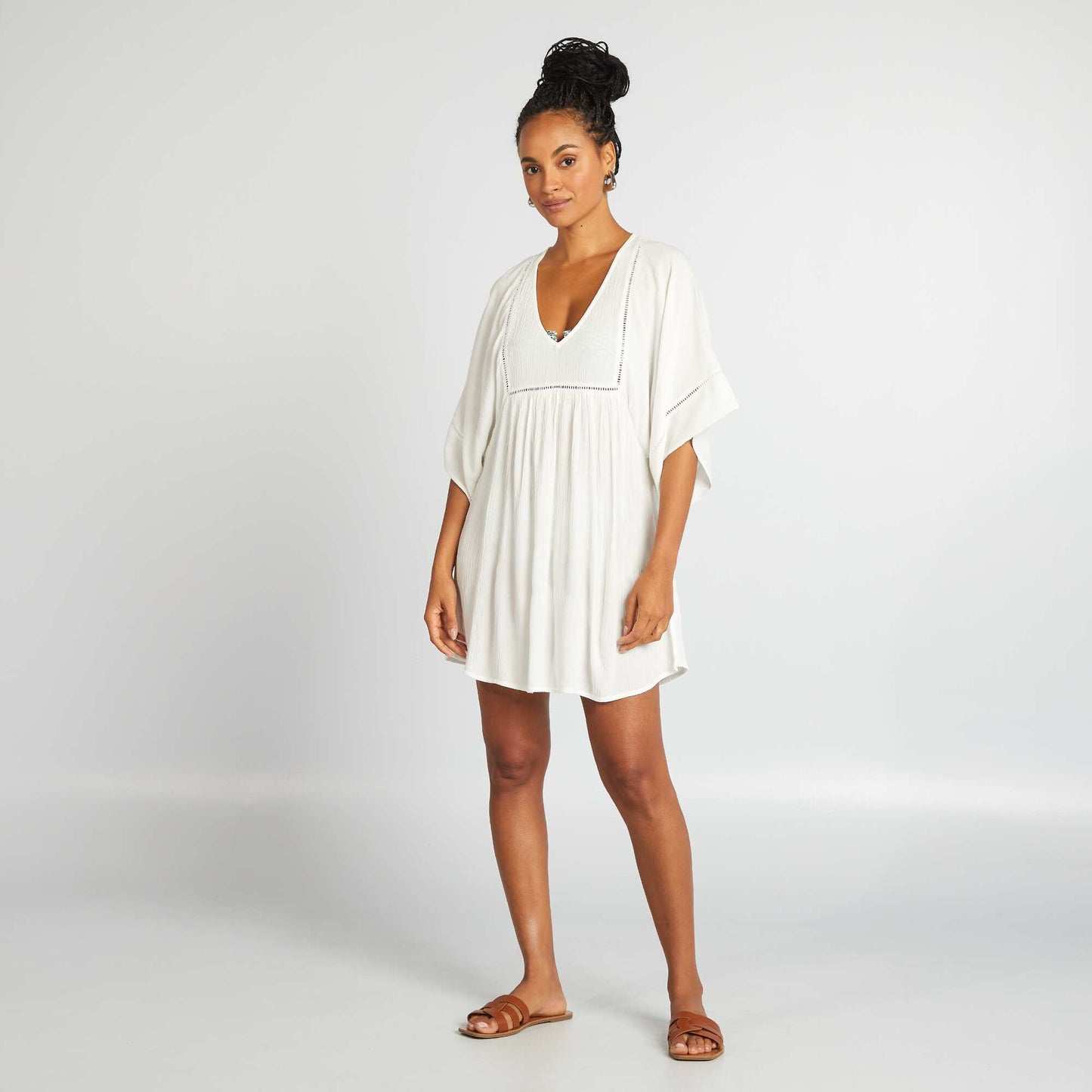 Robe de plage fluide en maille crêpe BLANC
