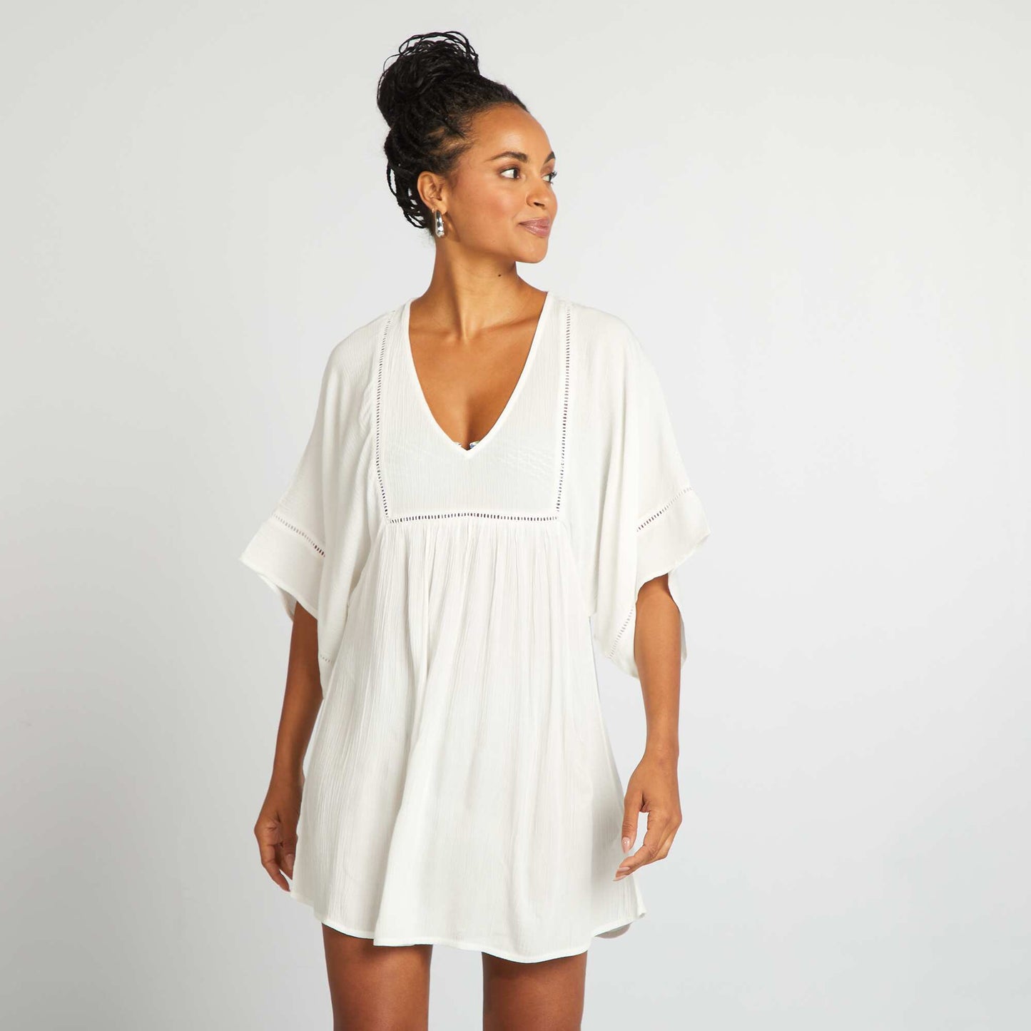 Robe de plage fluide en maille crêpe BLANC