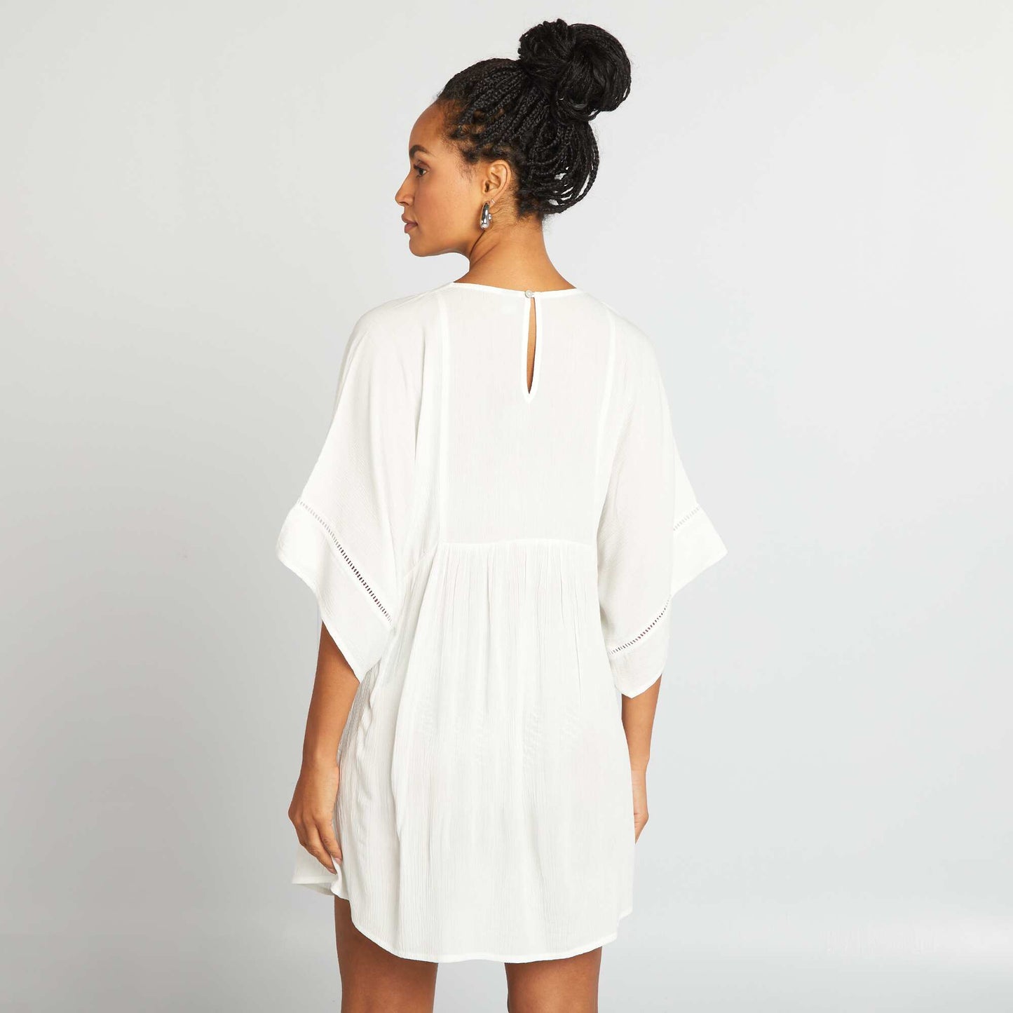 Robe de plage fluide en maille crêpe BLANC