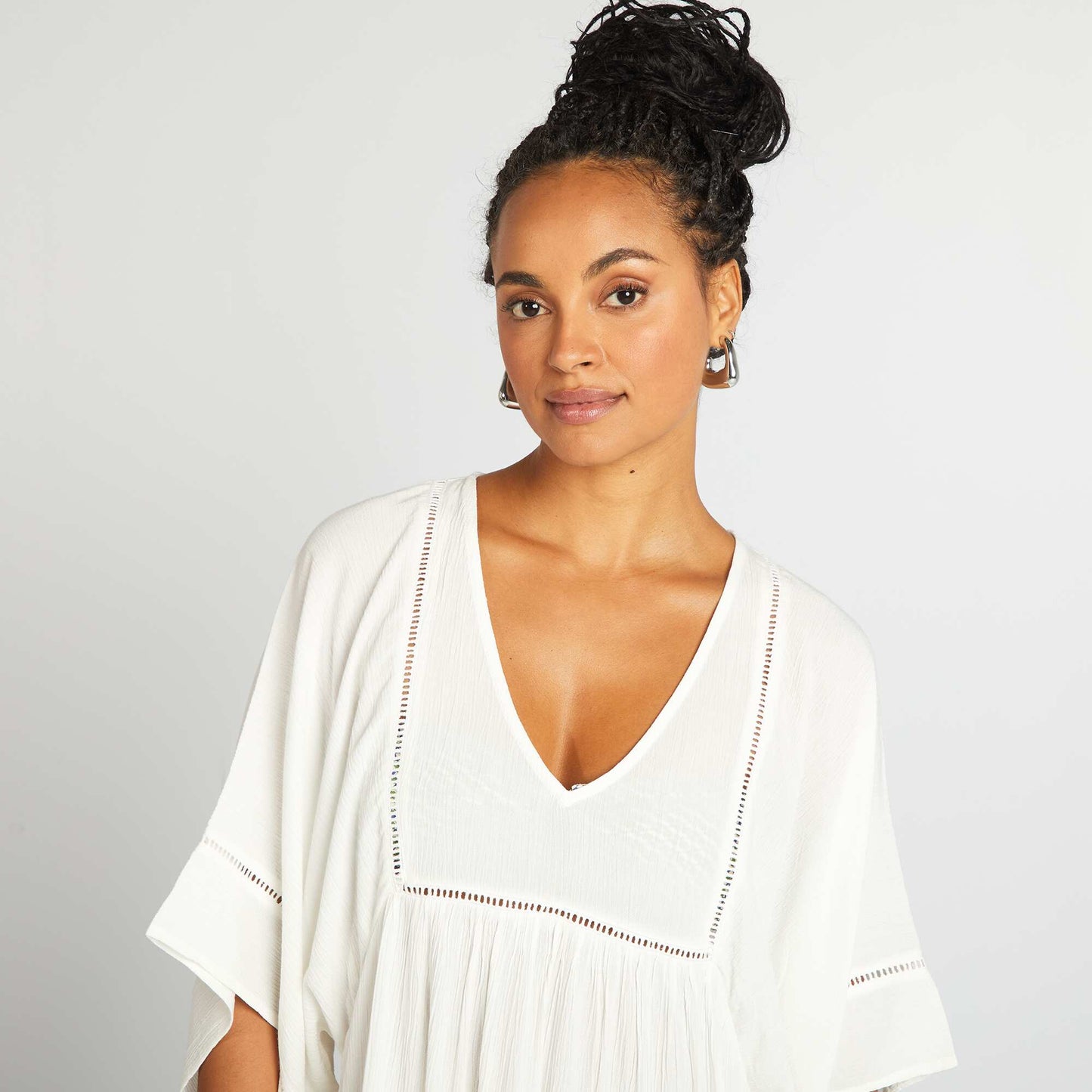 Robe de plage fluide en maille crêpe BLANC