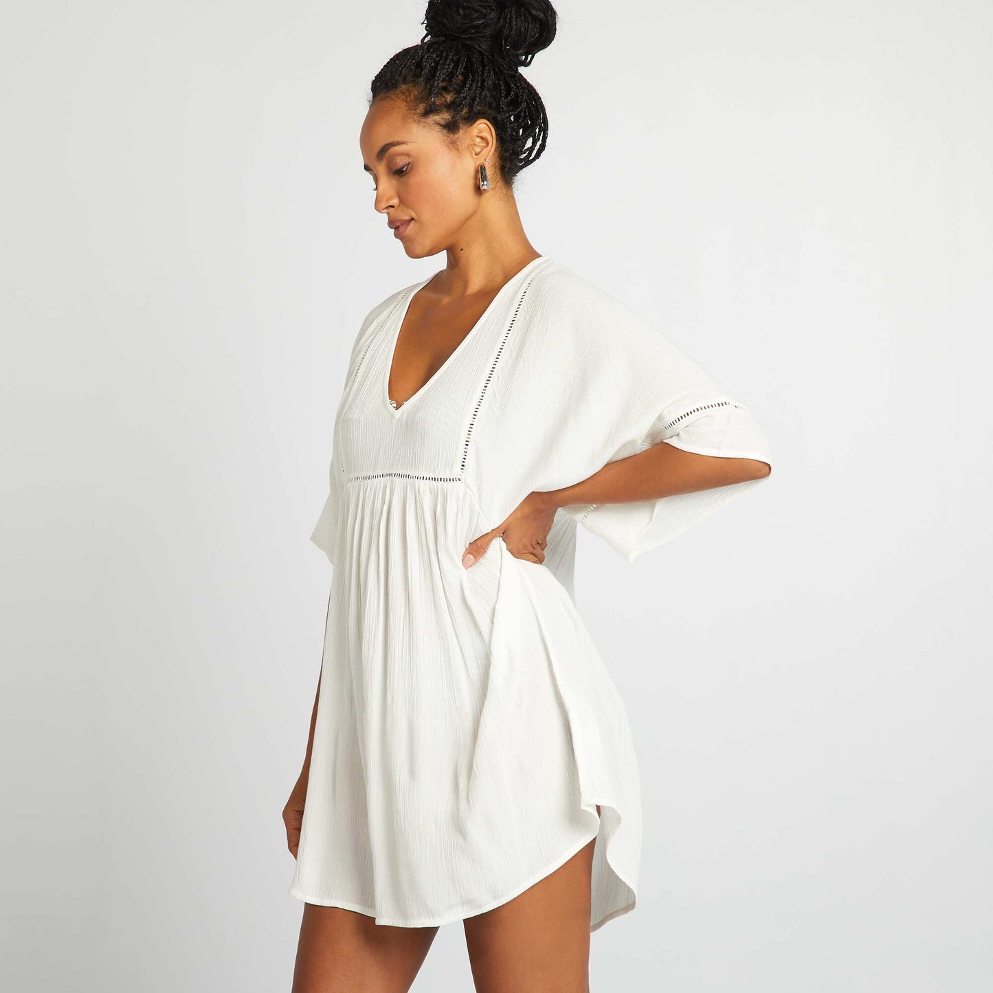Robe de plage fluide en maille crêpe BLANC