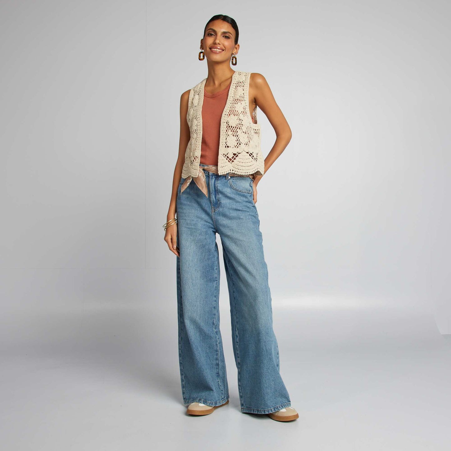 Gilet sans manches en macramé BEIGE
