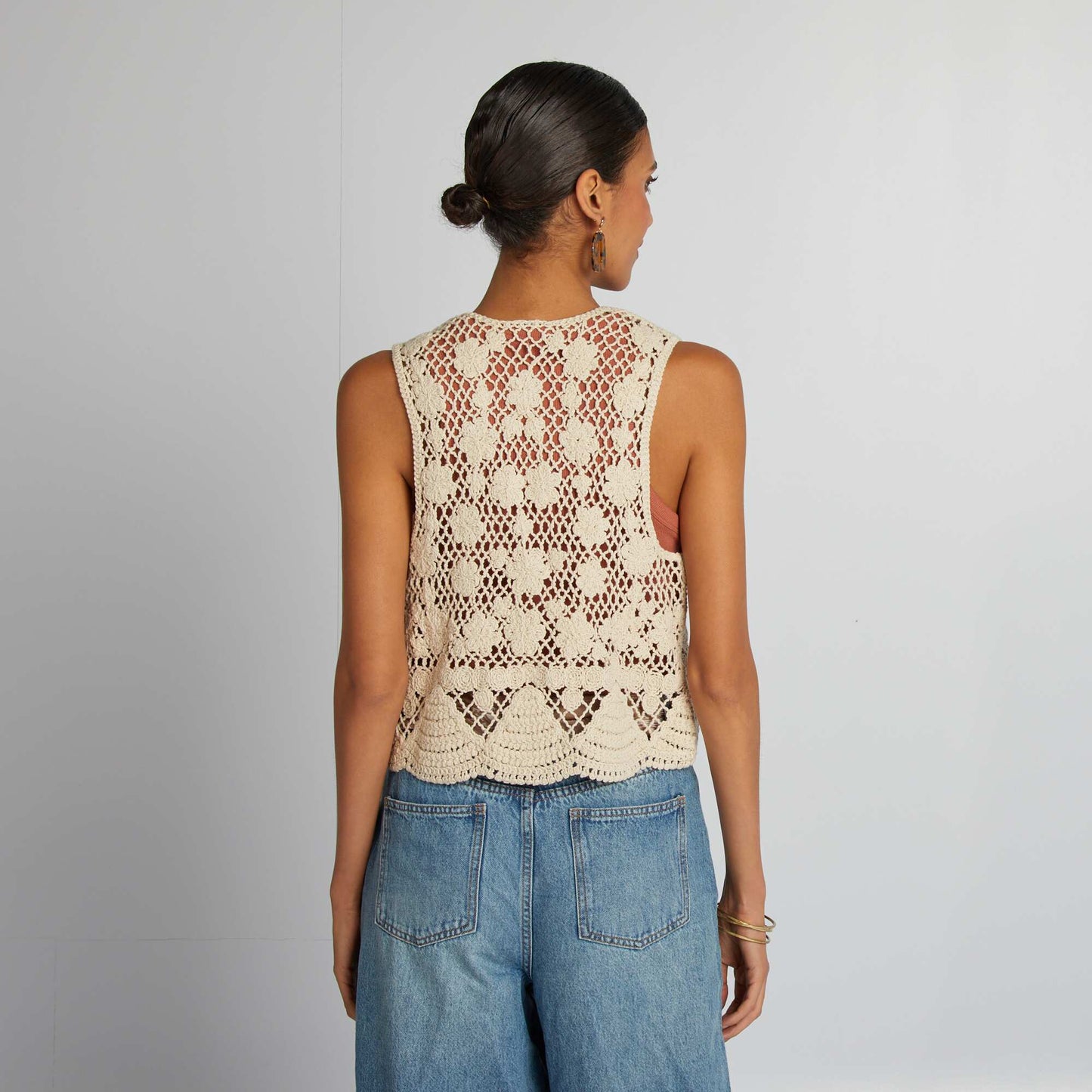 Gilet sans manches en macramé BEIGE