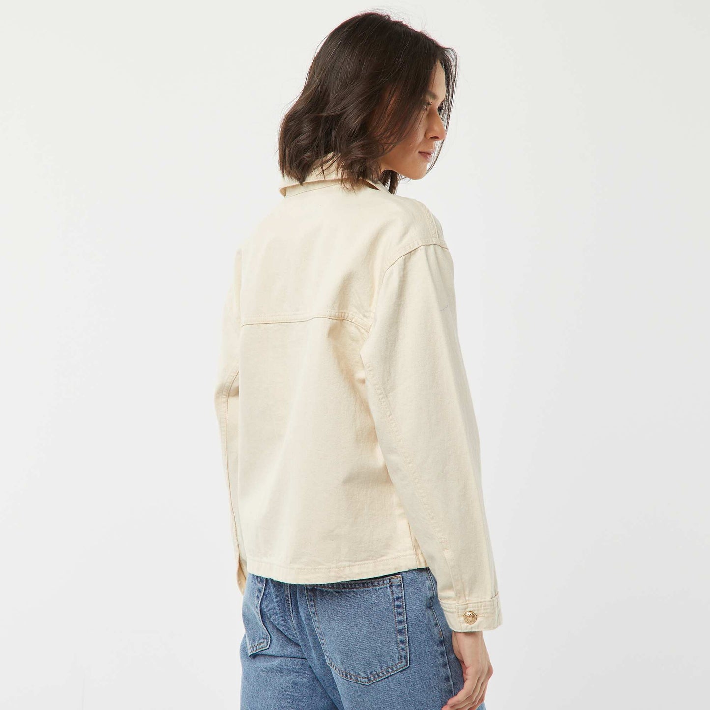 Veste en jean avec boutons dorés BLANC