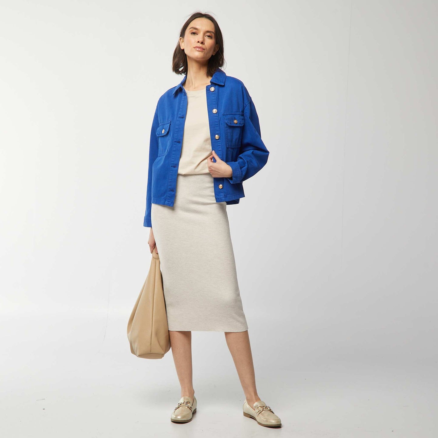Veste en jean avec boutons dorés BLEU