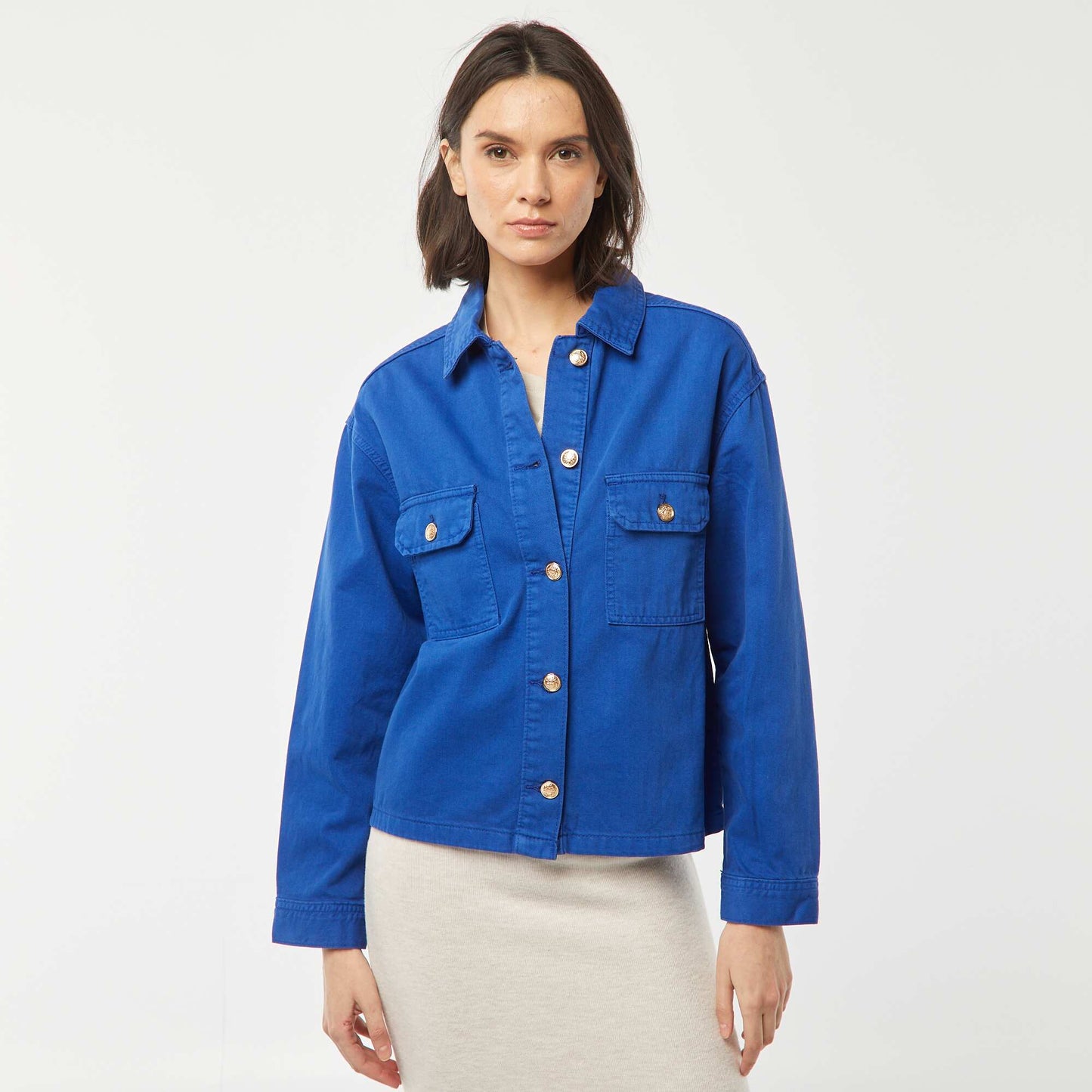 Veste en jean avec boutons dorés BLEU