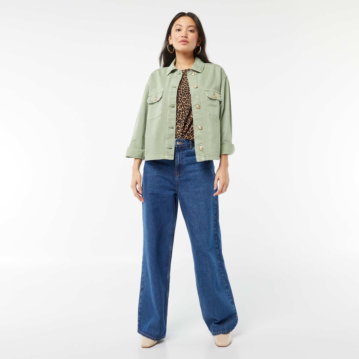 Veste en jean avec boutons dorés VERT