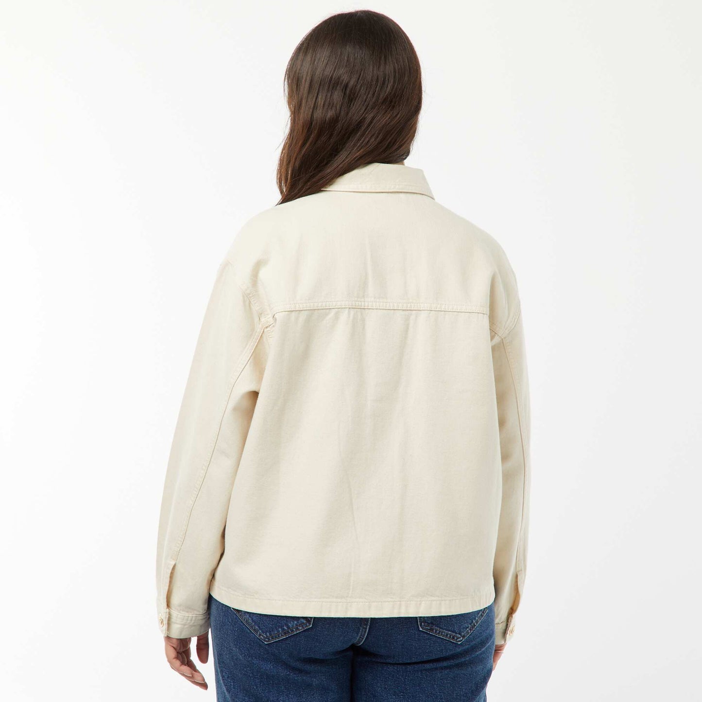 Veste en jean avec ouverture boutonnée dorée BLANC