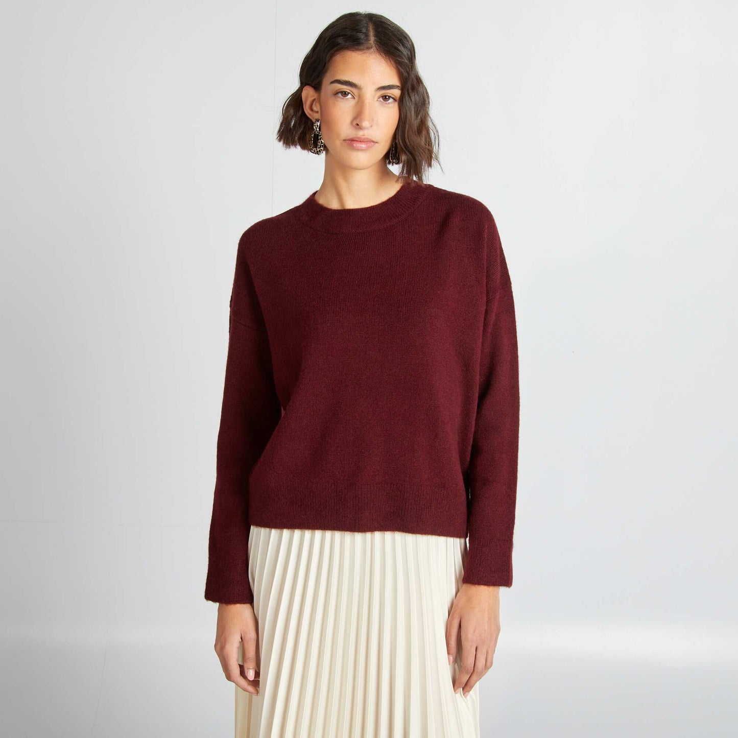 Pull chaud uni Bordeaux