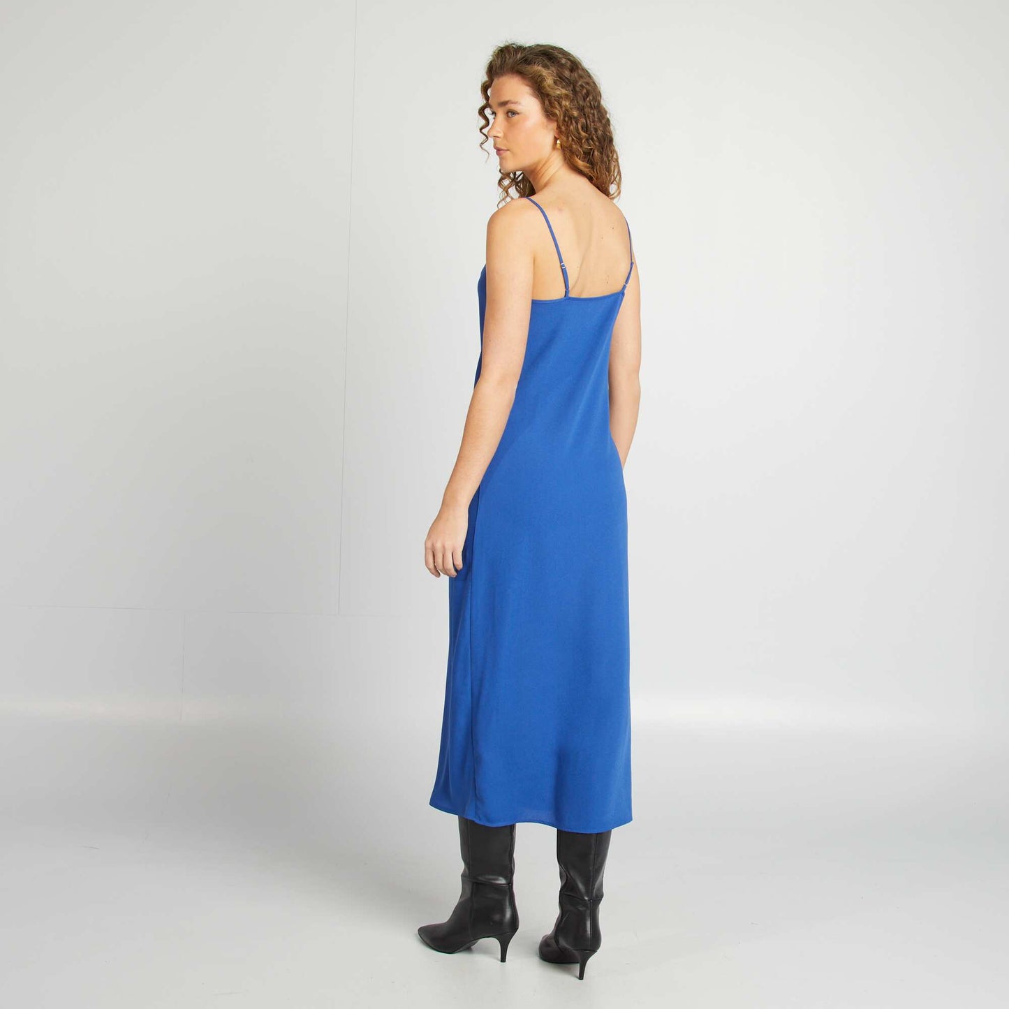 Robe fluide à col bénitier BLEU
