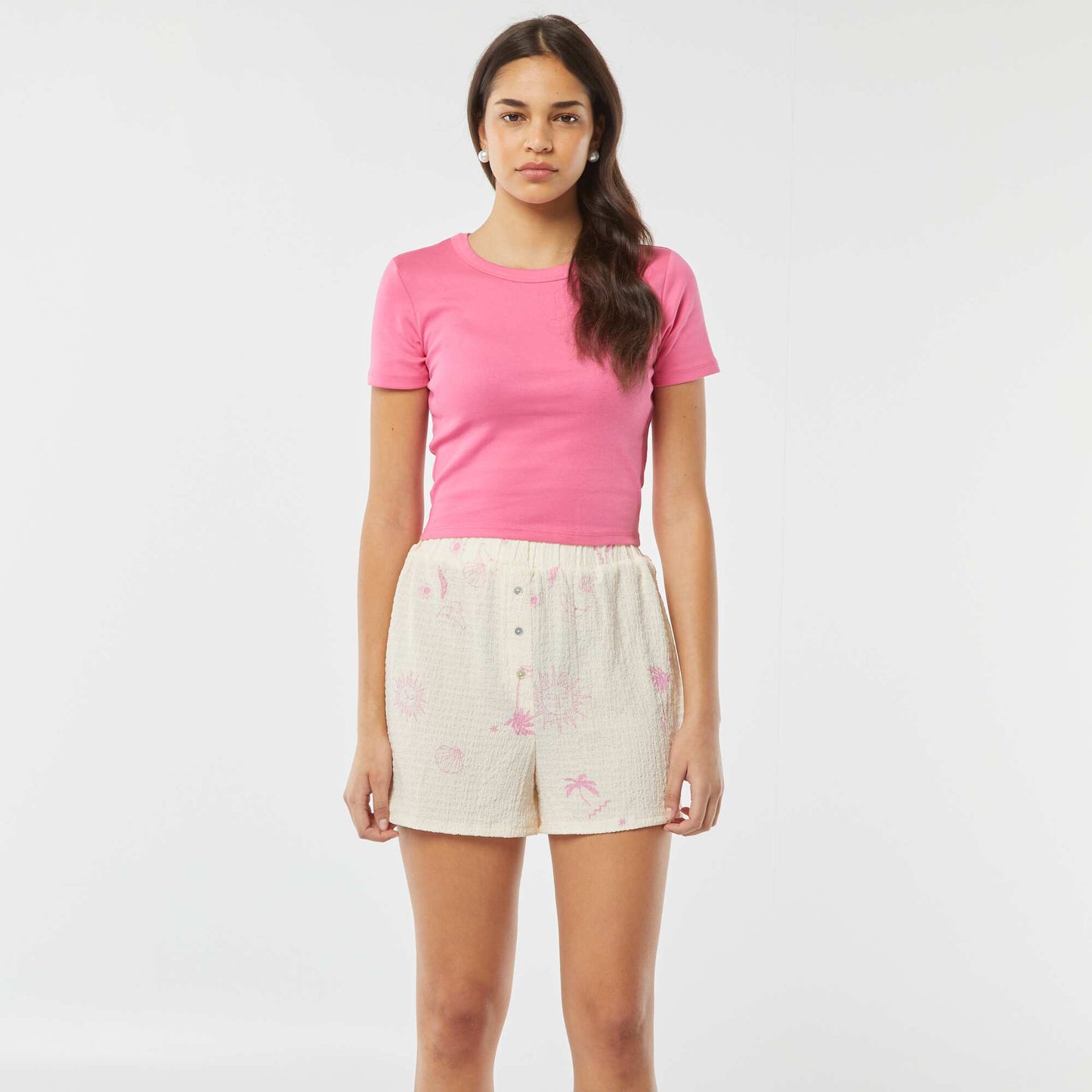 Short en maille gaufrée avec motif ROSE