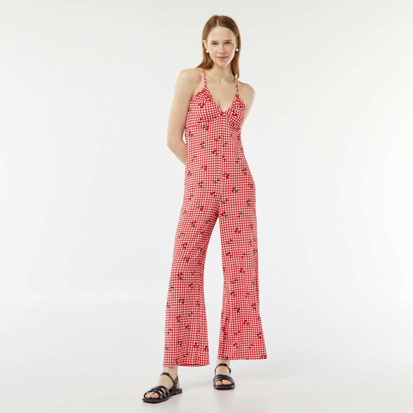 Combinaison pantalon en maille gaufrée ROUGE