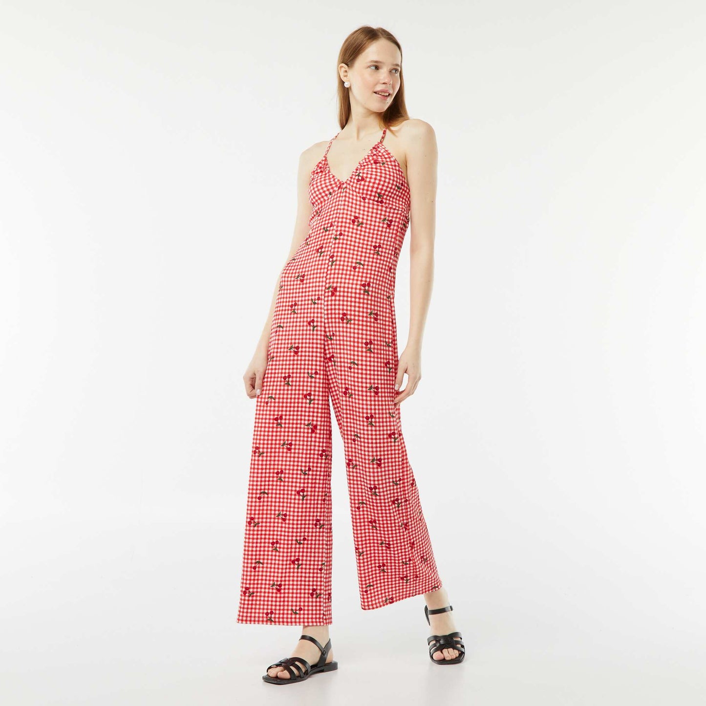 Combinaison pantalon en maille gaufrée ROUGE