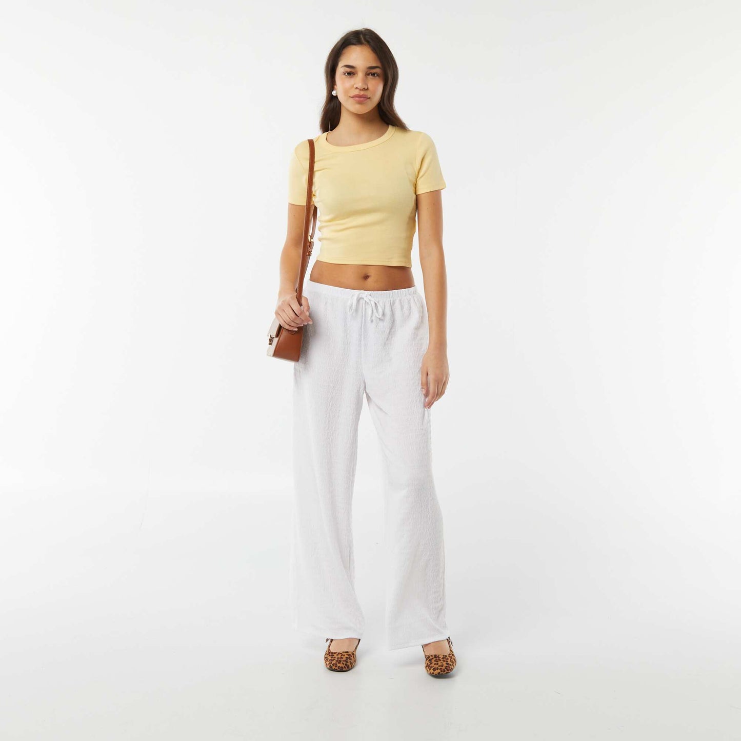 Pantalon large en maille crêpée BLANC