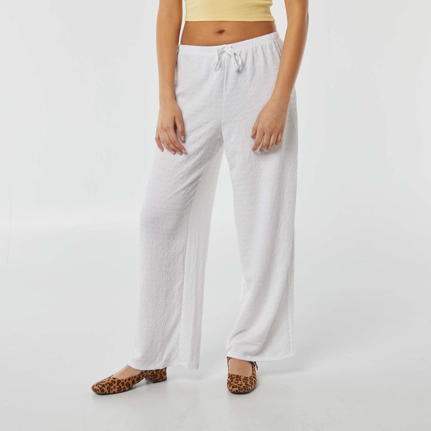 Pantalon large en maille crêpée BLANC