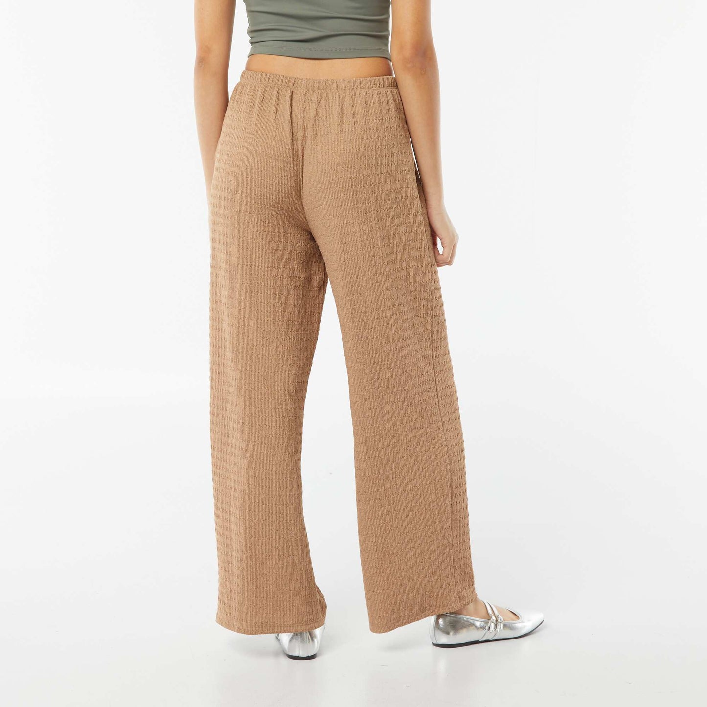 Pantalon large en maille crêpée BEIGE