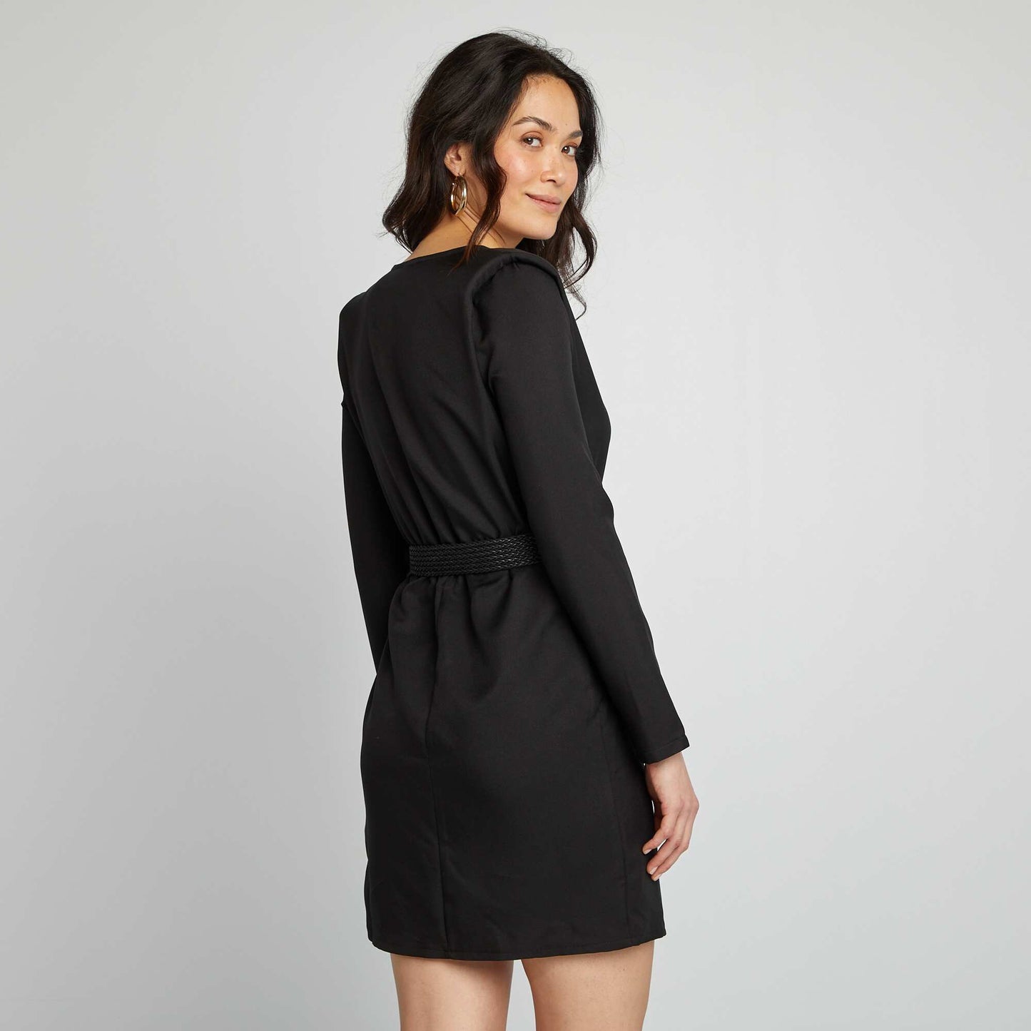 Robe satinée encolure cache-coeur NOIR