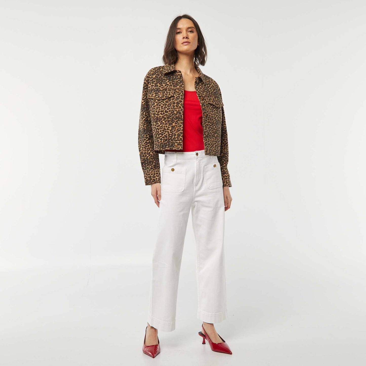 Veste en jean à motif léopard BEIGE